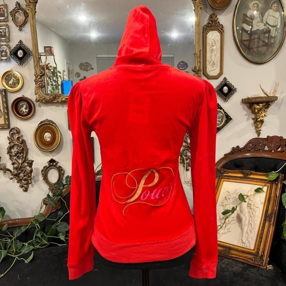 Vintage Y2K Victoria's Secret Pout Red Velour Zip-Up Jacket (S)